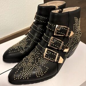 Gold studded black booties